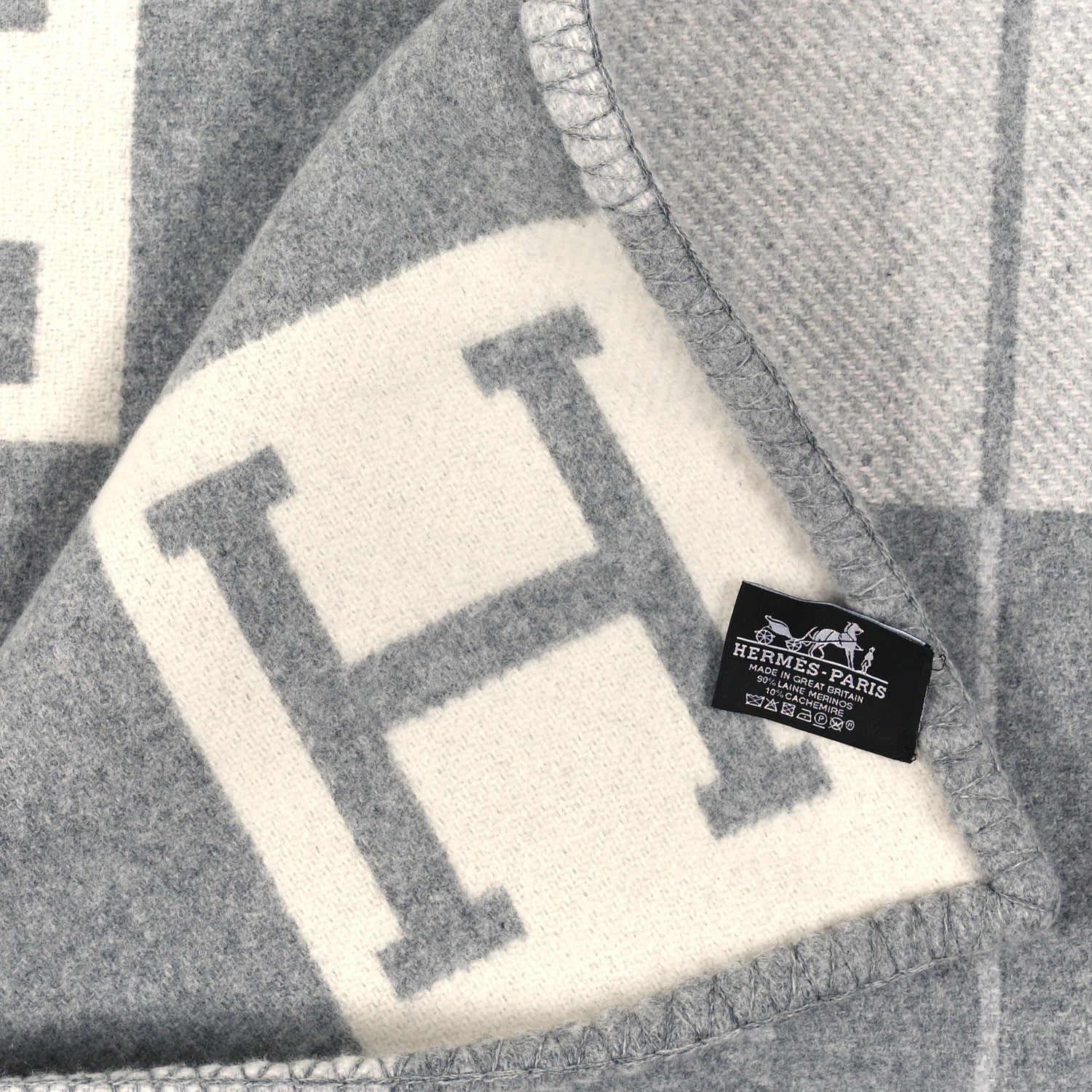 Hermes Wool Cashmere Avalon III Blanket Ecru Gris Clair 4 of 4