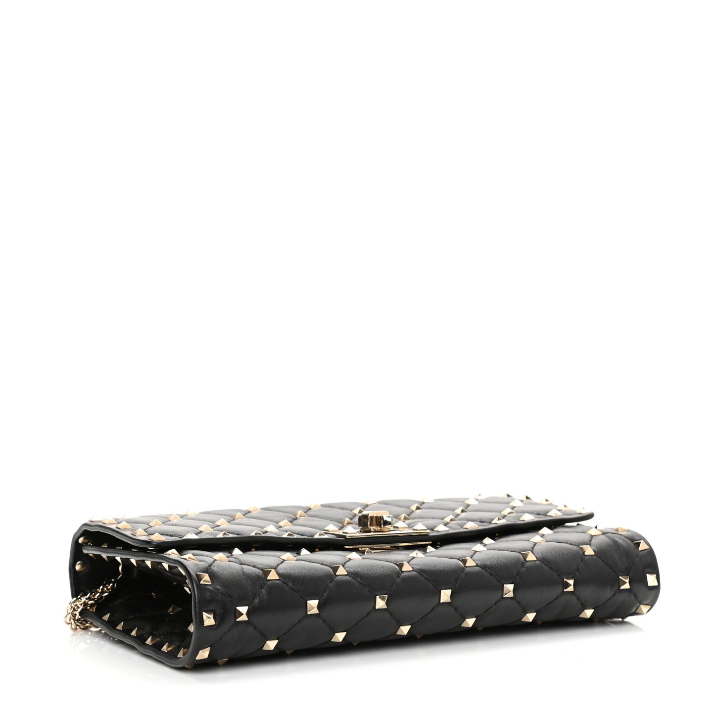 Lambskin Rockstud Spike Wallet on Chain Black