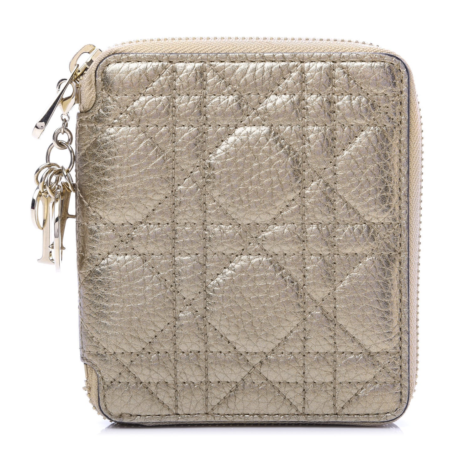 Metallic Calfskin Cannage Lady Dior Medium Wallet Gold