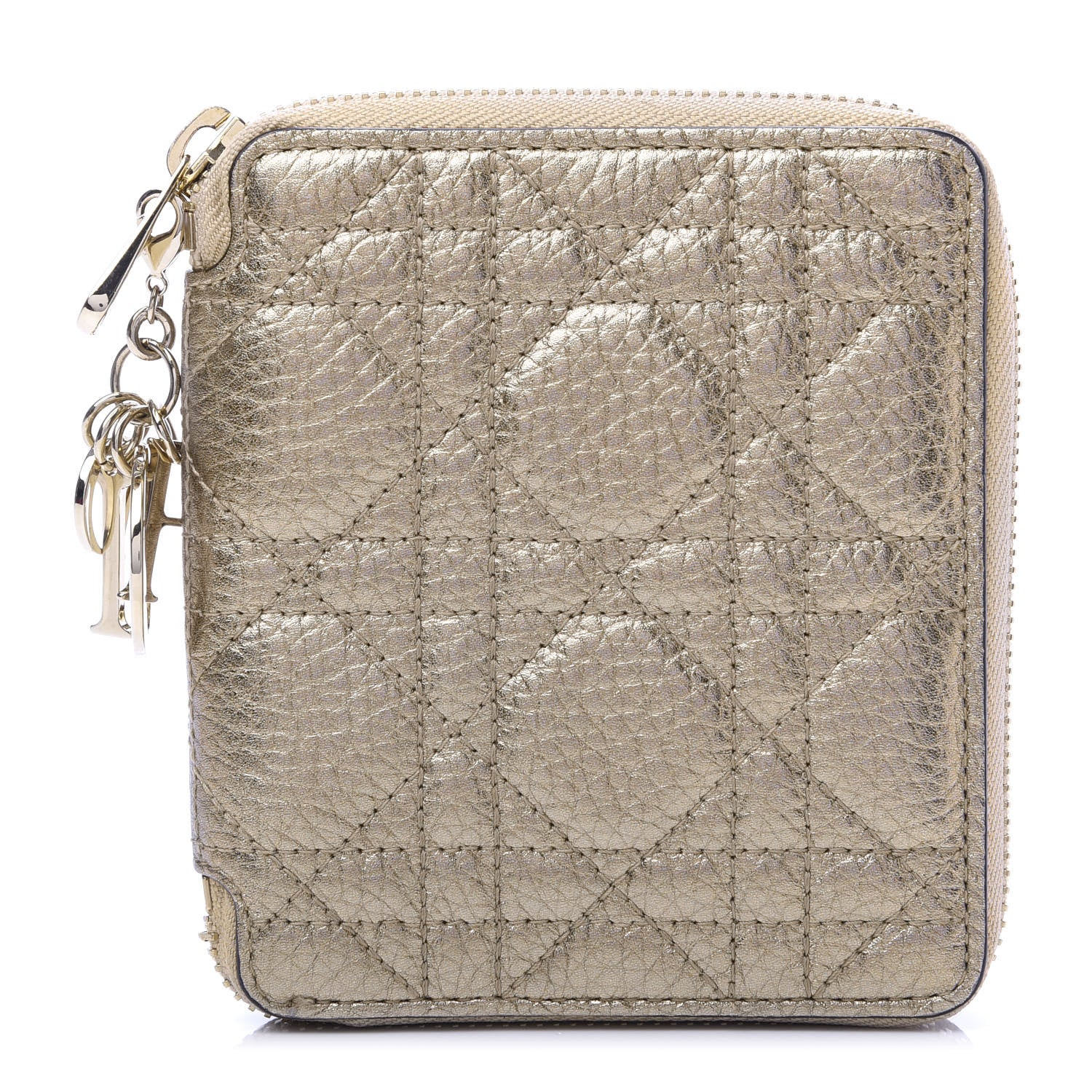 Christian Dior Metallic Calfskin Cannage Lady Dior Medium Wallet Gold 1 of 8