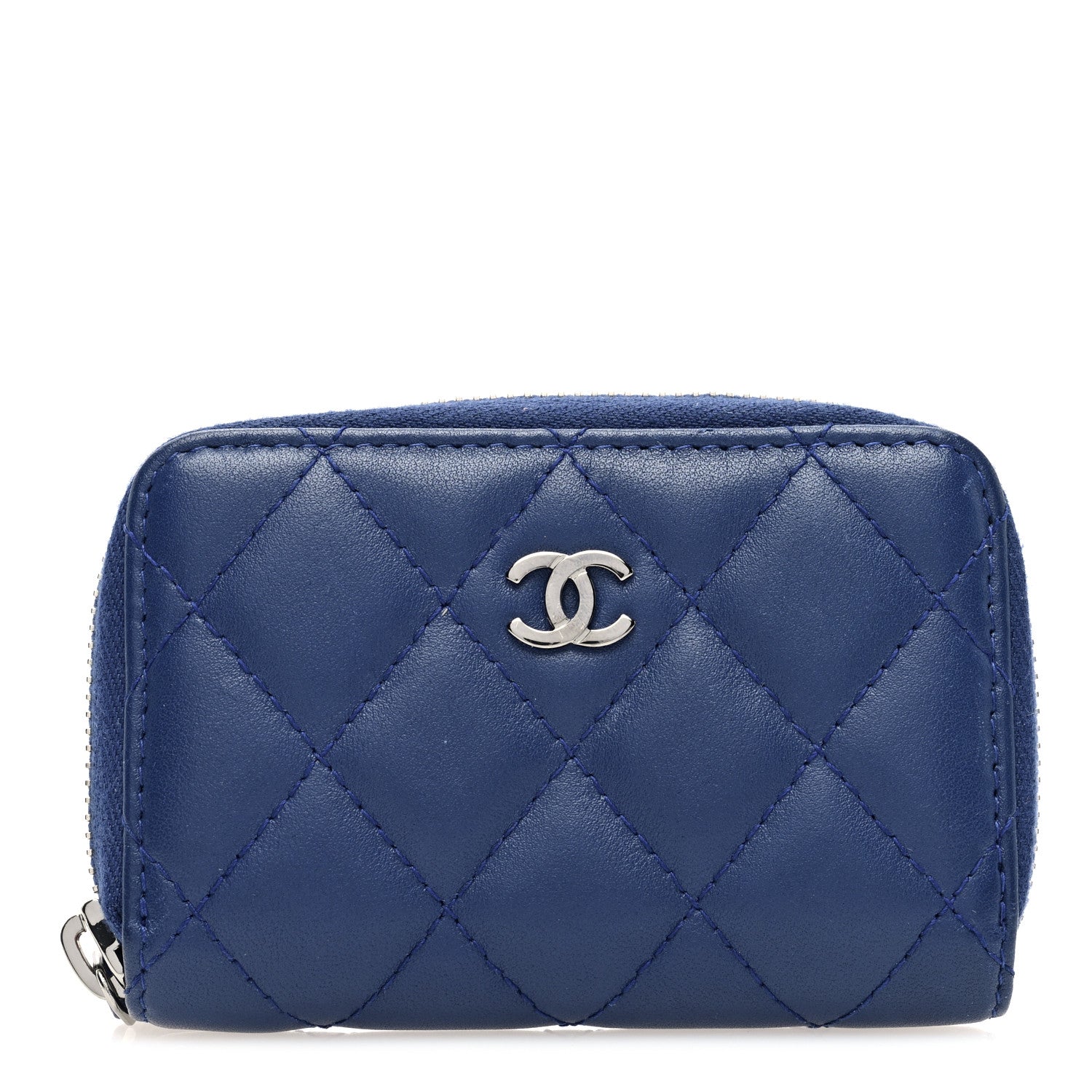 Chanel Lambskin Quilted Zip Coin Purse Blue 1 of 7