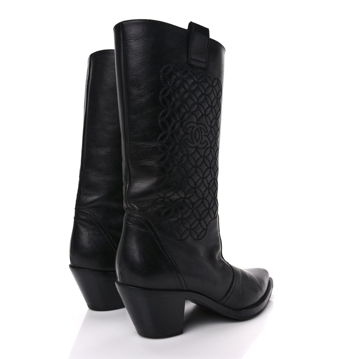 Calfskin Embroidered Western Cowboy Boots 39 Black