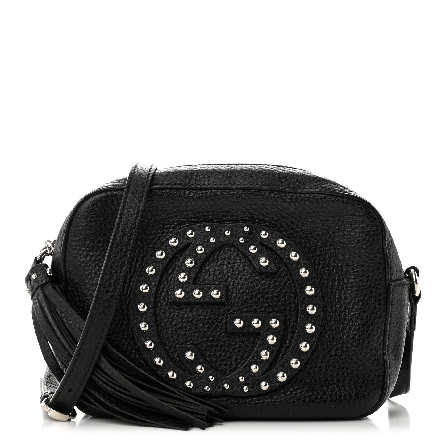 Pebbled Calfskin Studded Small Soho Disco Bag Black