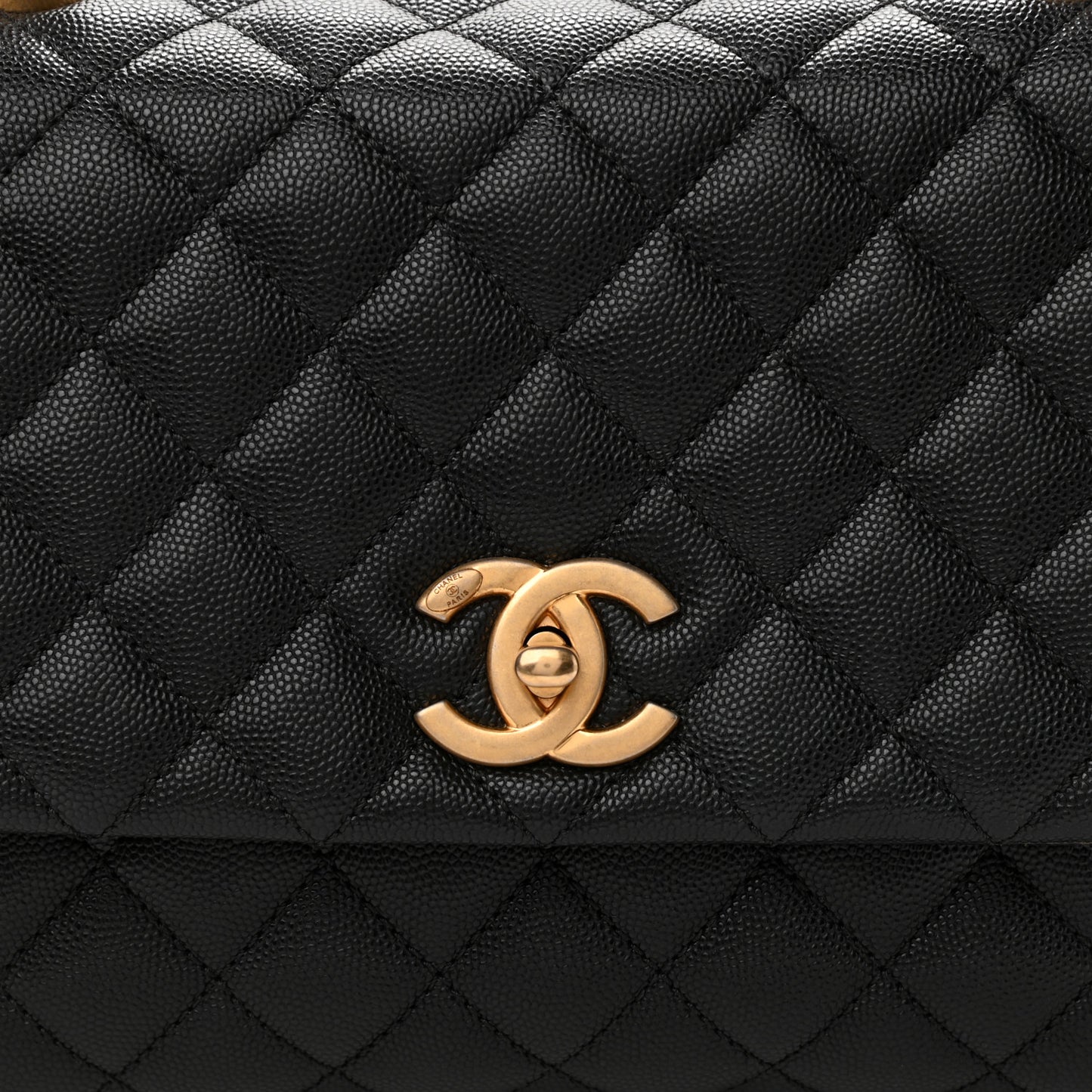 Caviar Elaphe Quilted Small Coco Handle Flap Black