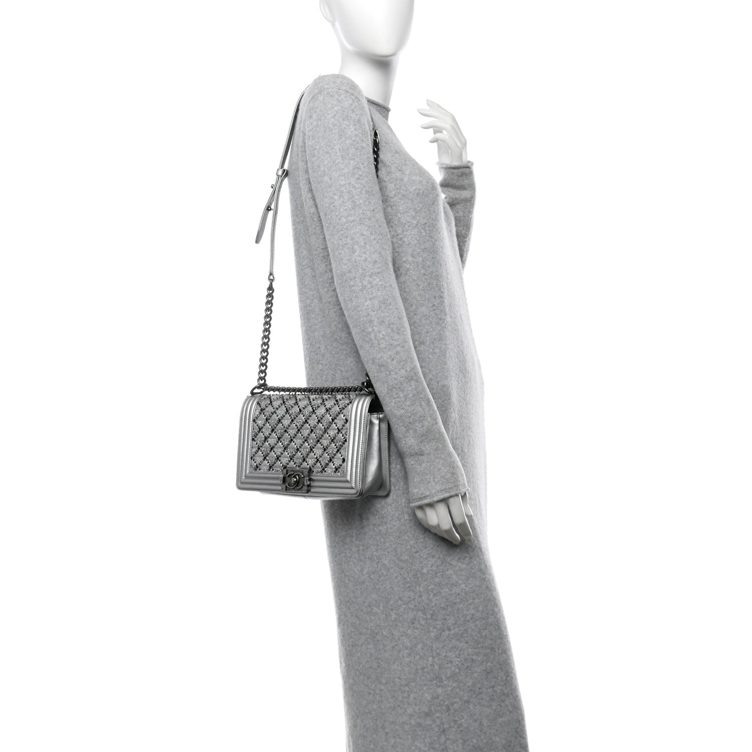 Chanel Metallic Lambskin Embellished Medium Boy Flap Silver 2 of 10