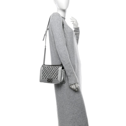 Chanel Metallic Lambskin Embellished Medium Boy Flap Silver 2 of 10