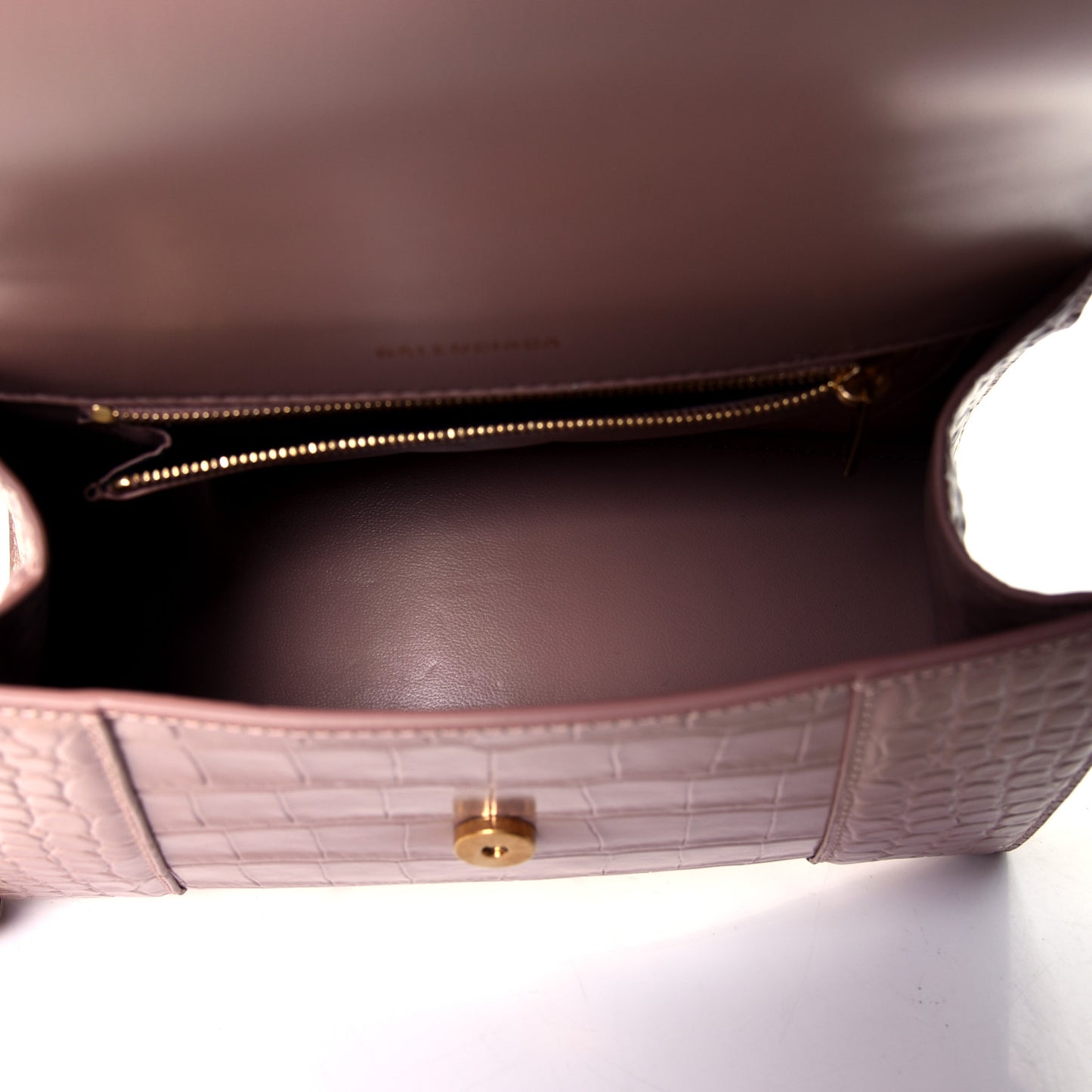 Calfskin Crocodile Embossed Small Hourglass Top Handle Bag Rose de Sables