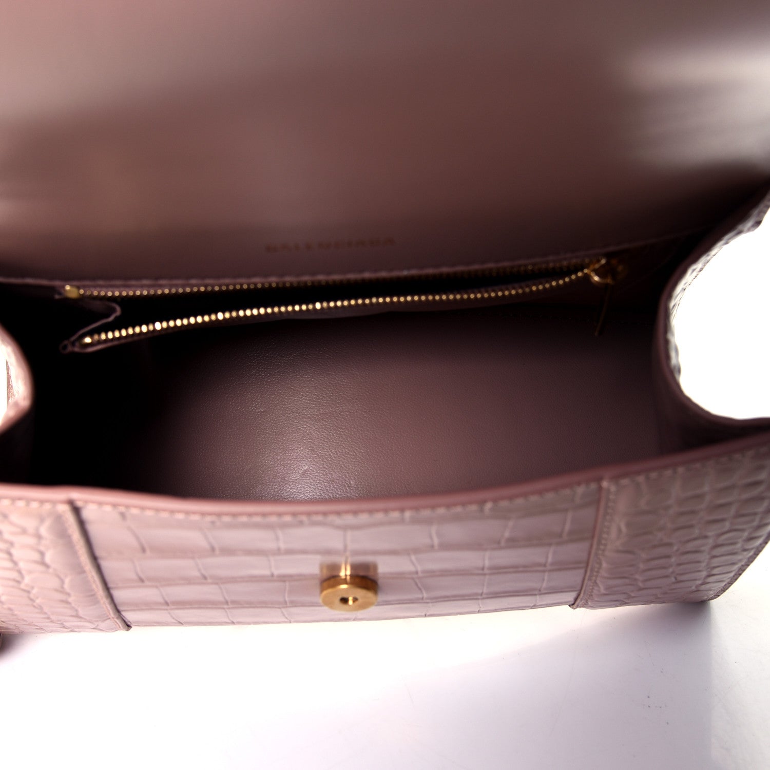 Balenciaga Calfskin Crocodile Embossed Small Hourglass Top Handle Bag Rose de Sables 4 of 4