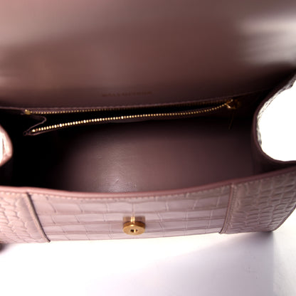Balenciaga Calfskin Crocodile Embossed Small Hourglass Top Handle Bag Rose de Sables 4 of 4