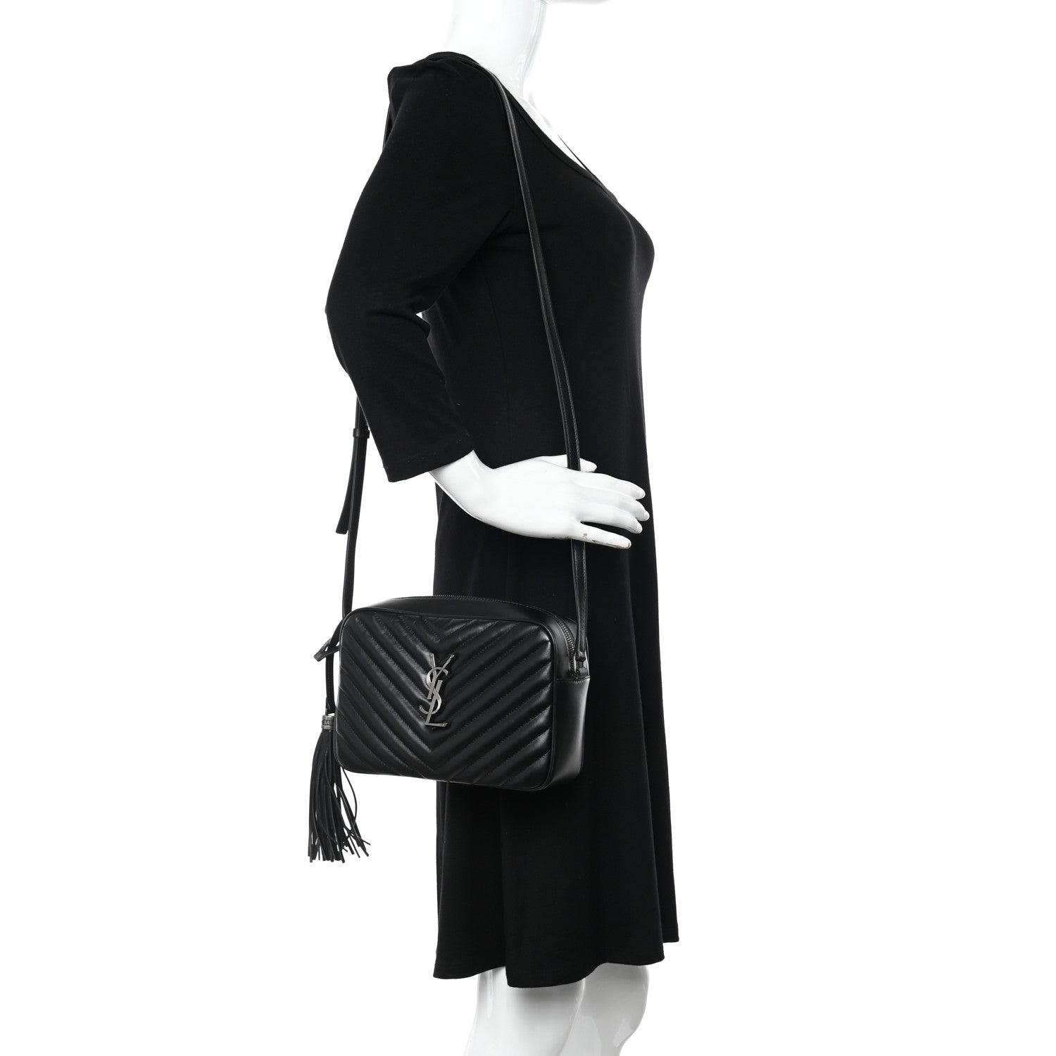 Saint Laurent Calfskin Matelasse Monogram Lou Camera Bag Black 2 of 9