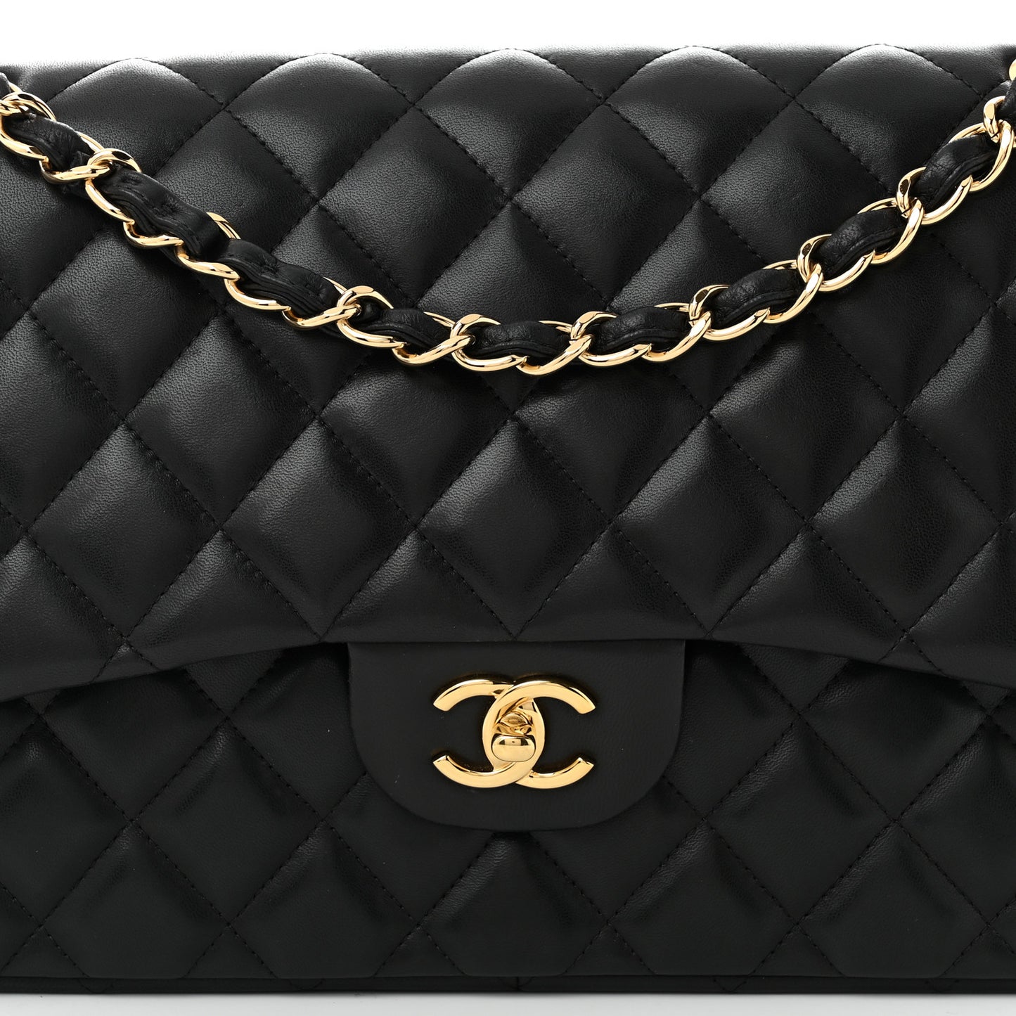 Lambskin Quilted Jumbo Double Flap Black