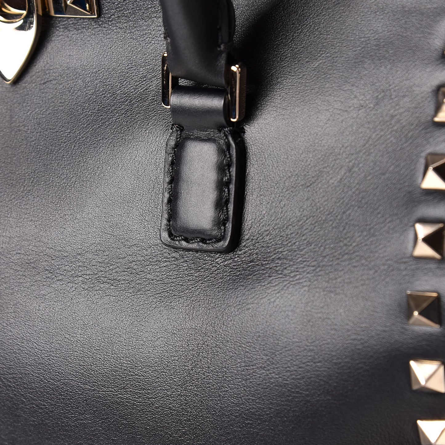 Vitello Rockstud Double Handle Tote Black