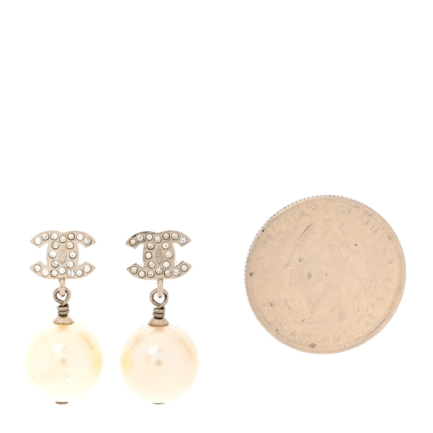 Crystal Pearl CC Drop Earrings Silver Pearly White