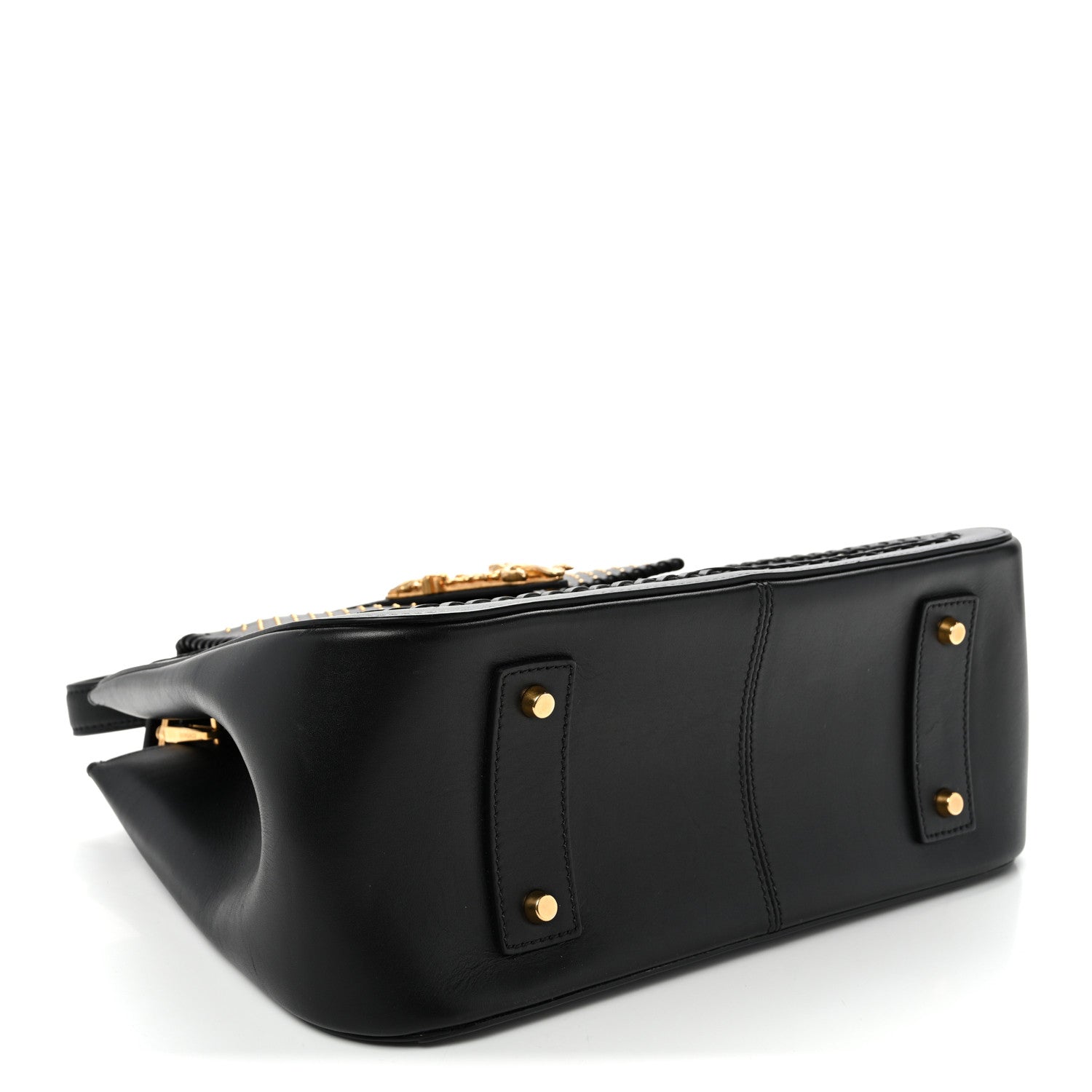 Versace Vitello Western Studded Virtus Top Handle Shoulder Bag Black 4 of 9