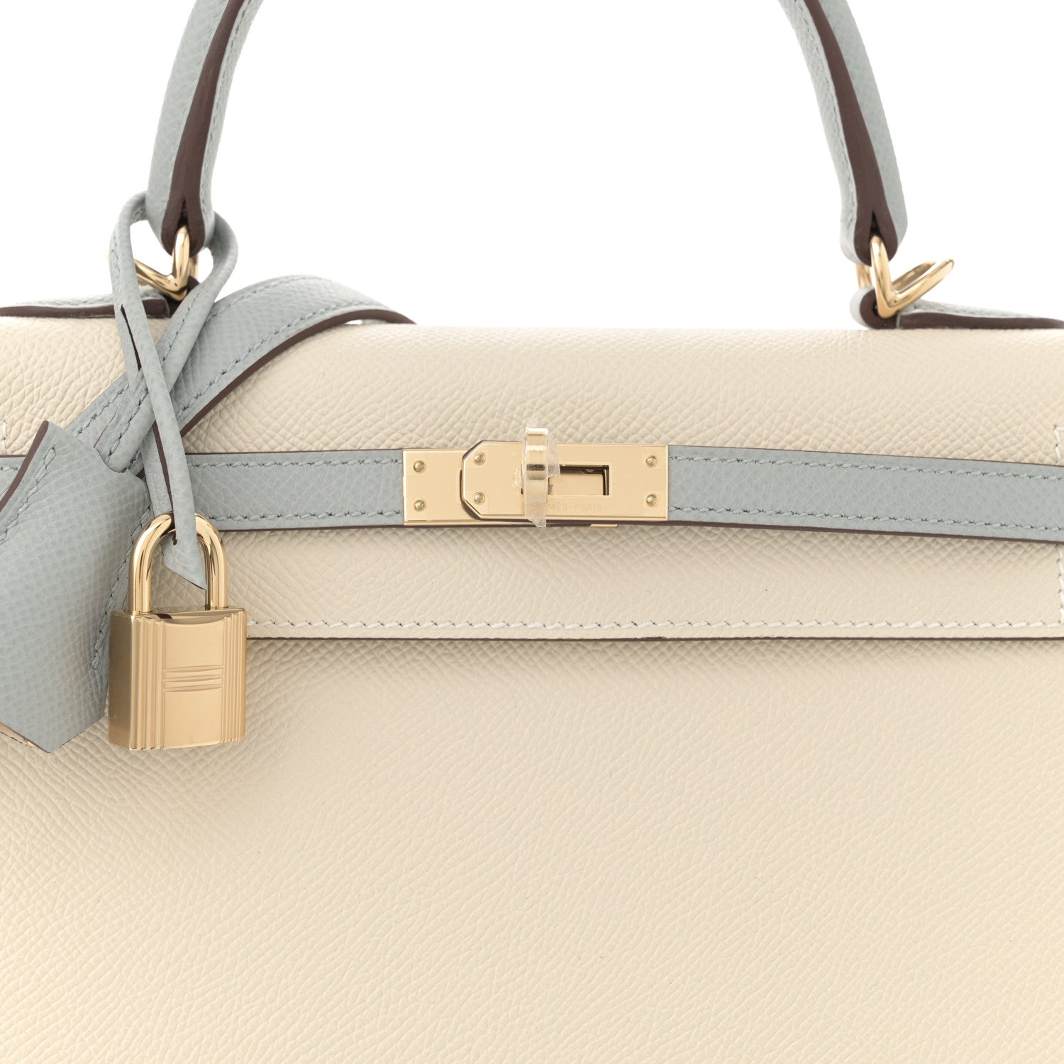 Hermes Epsom Bi-Color Horseshoe Kelly Sellier 25 Craie Bleu Glacier 8 of 11