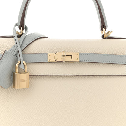 Hermes Epsom Bi-Color Horseshoe Kelly Sellier 25 Craie Bleu Glacier 8 of 11
