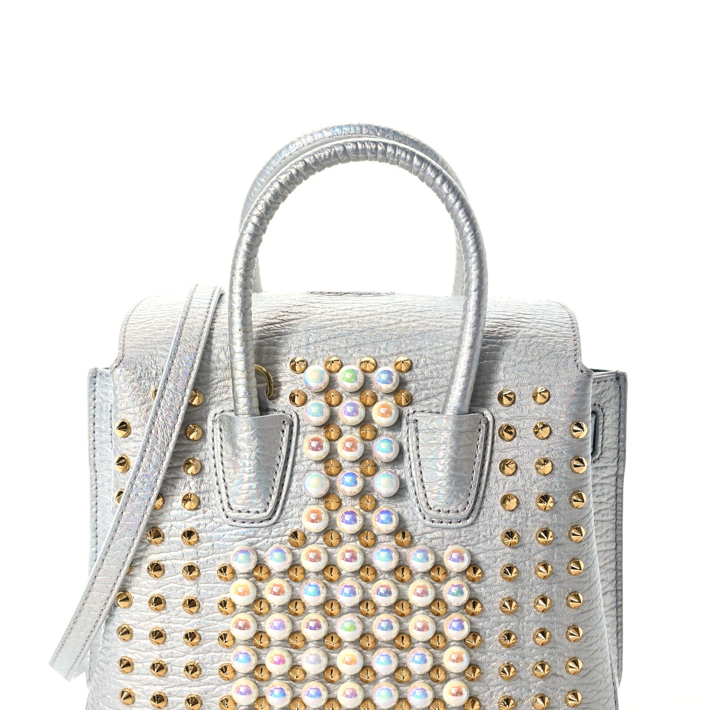 Calfskin Pearls Studded Mini Milla Tote White Flake