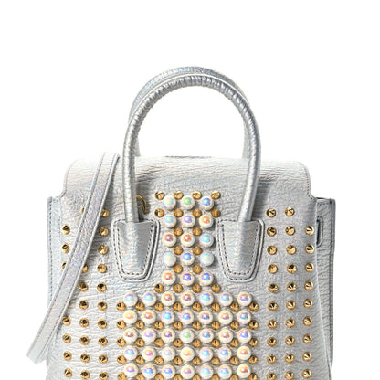 MCM Calfskin Pearls Studded Mini Milla Tote White Flake 9 of 15