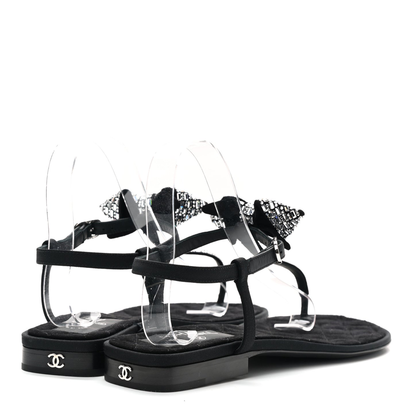 Grosgrain Velvet Crystal Bow Thong Sandals 40 Black