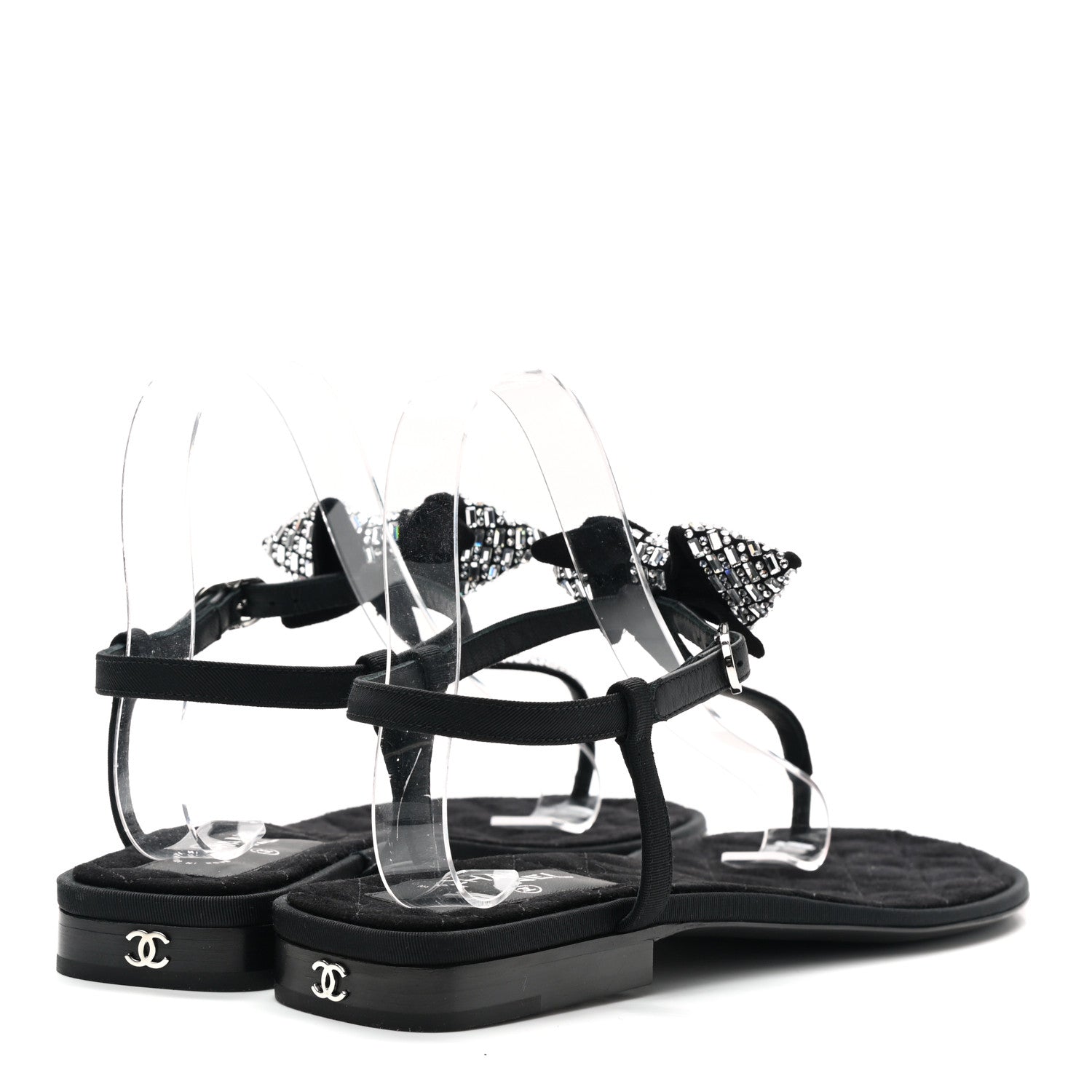Chanel Grosgrain Velvet Crystal Bow Thong Sandals 40 Black 4 of 7