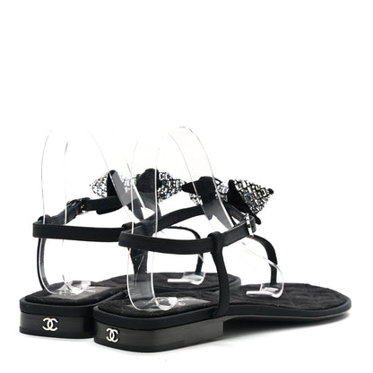 Chanel Grosgrain Velvet Crystal Bow Thong Sandals 40 Black 4 of 7