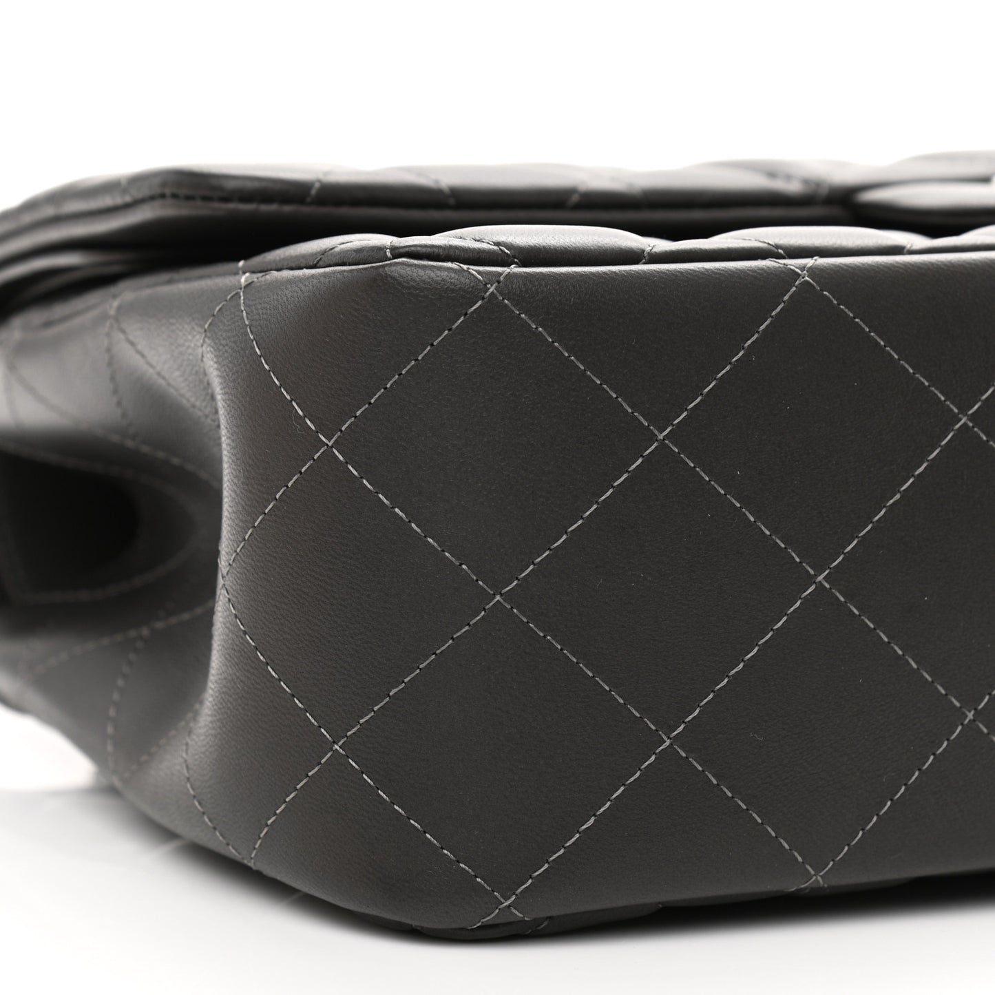 Lambskin Quilted Jumbo Double Flap Dark Grey