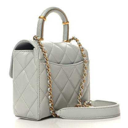 Chanel Lambskin Handle Crush Top Handle Flap Bag Grey 4 of 10