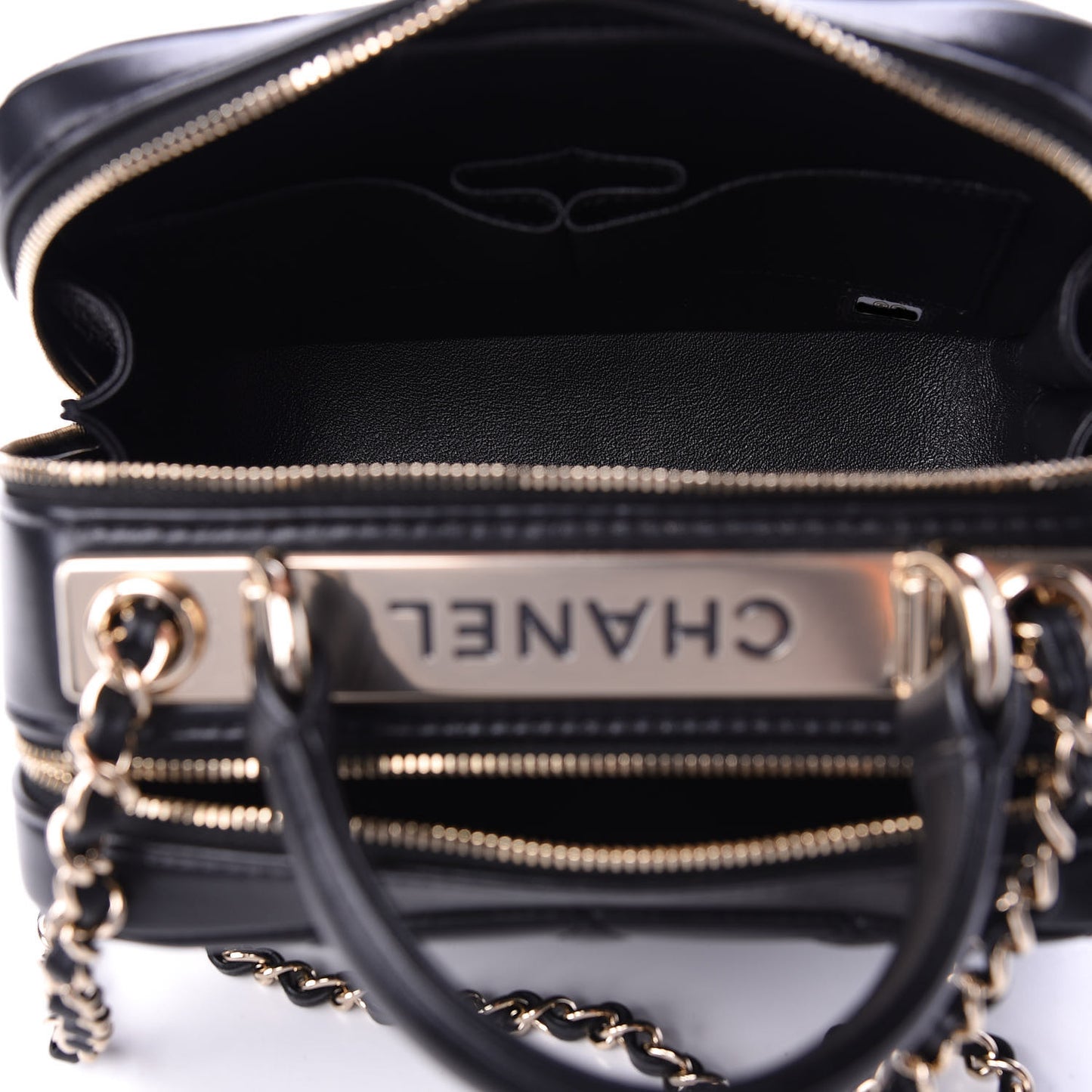 Lambskin Quilted Small Trendy CC Bowling Bag Black