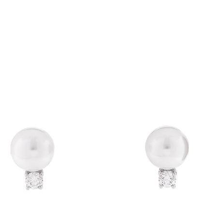 Tiffany 18K White Gold Diamond Akoya Cultured Pearl 6.5-7mm Signature Earrings 1 of 4