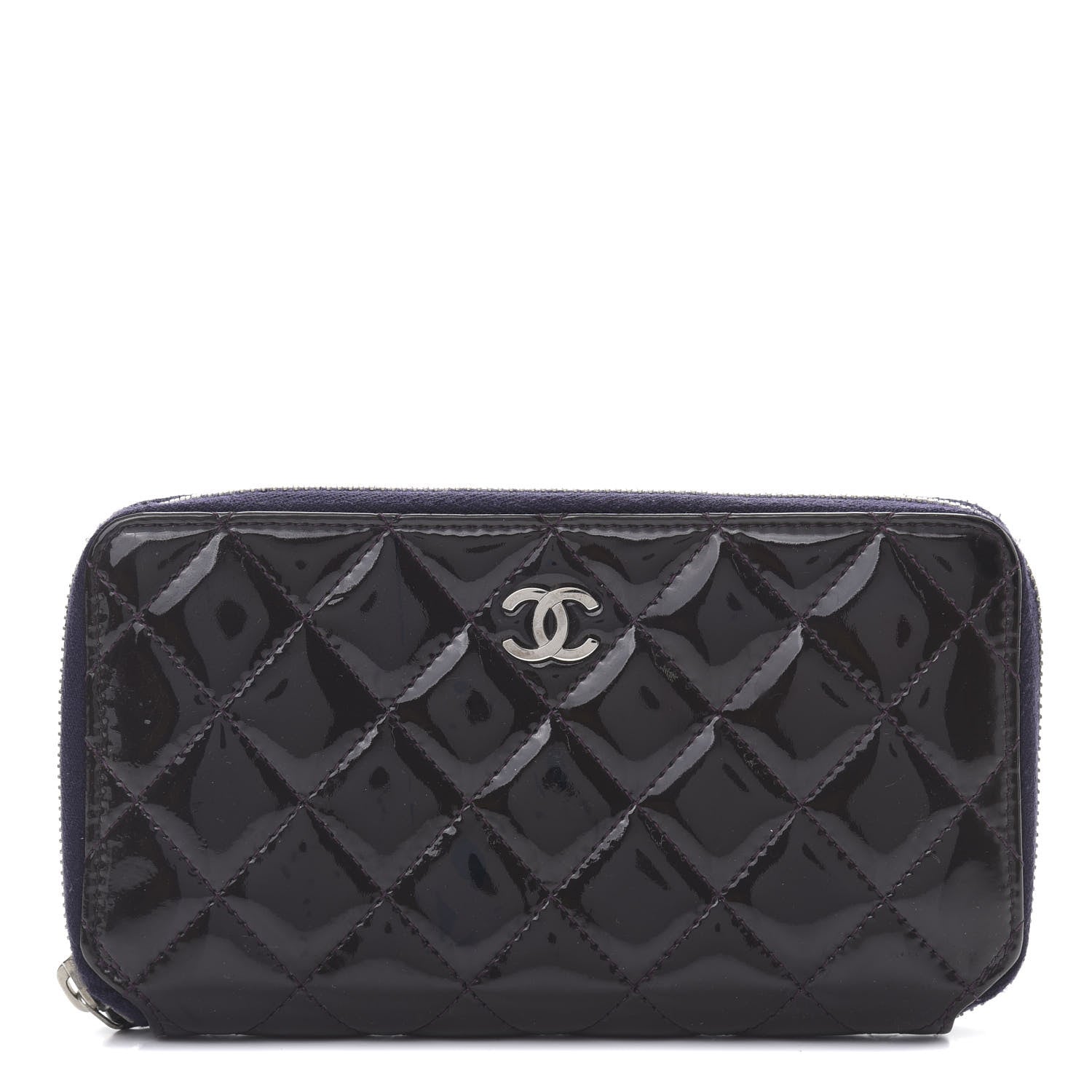 Chanel Patent Quilted Small Zip Around Wallet Dark Purple 1 of 13