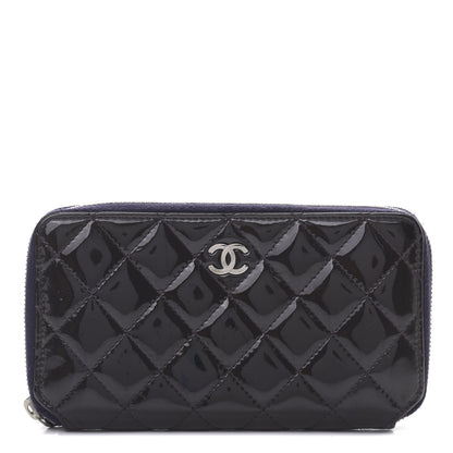 Chanel Patent Quilted Small Zip Around Wallet Dark Purple 1 of 13
