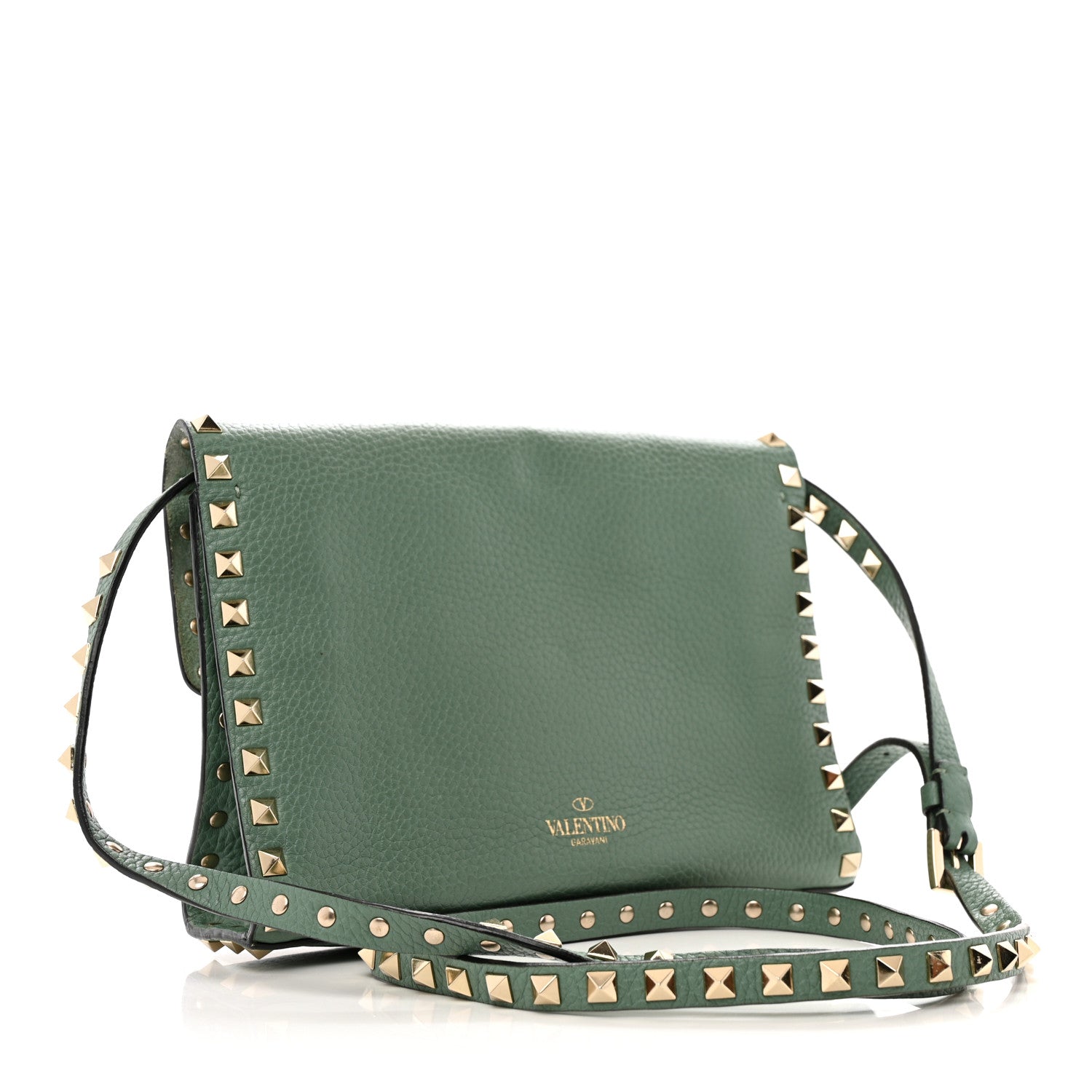 Valentino Garavani Pebbled Calfskin Medium Rockstud Flip Lock Crossbody Bag Light Green 3 of 16