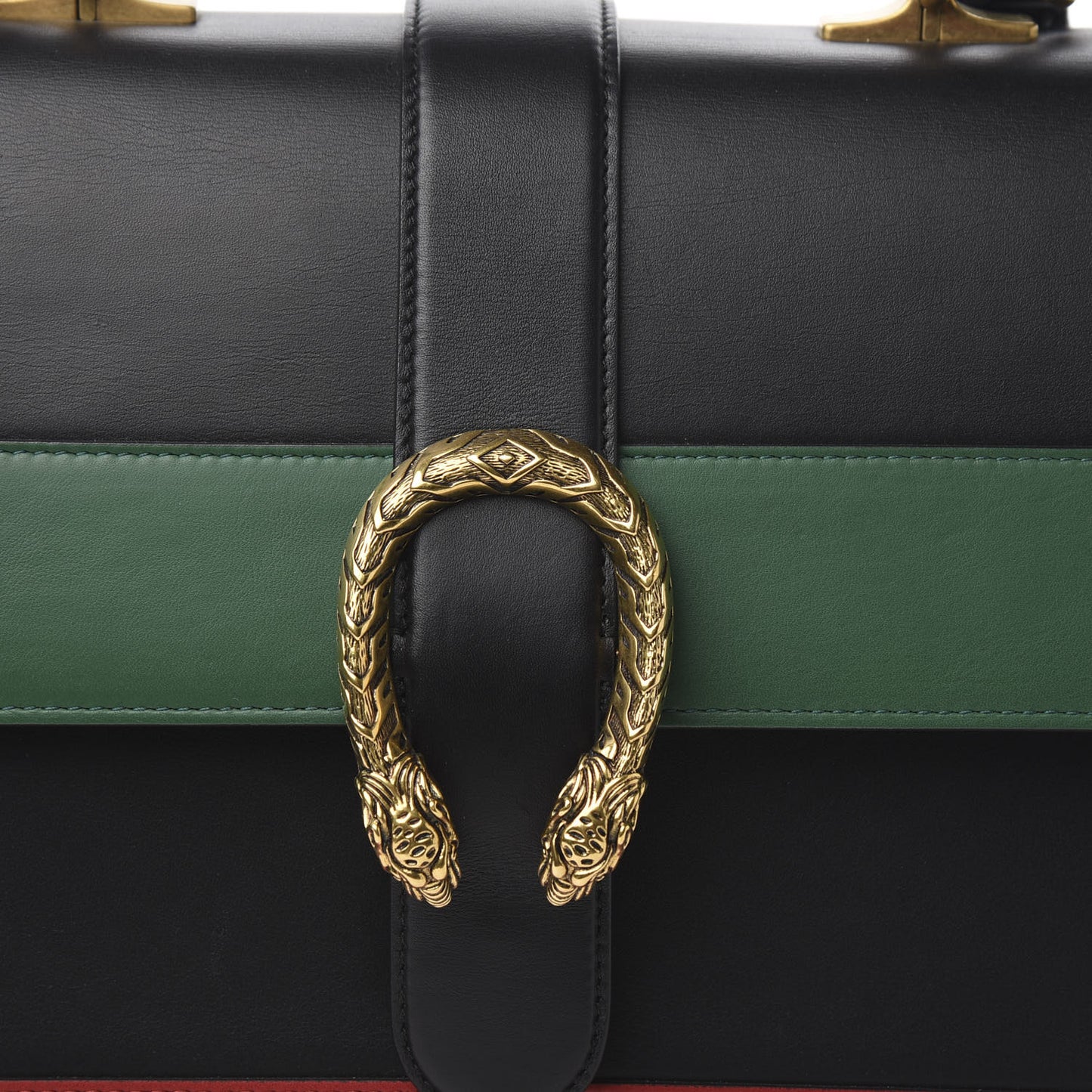 Calfskin Bamboo Web Large Dionysus Top Handle Bag Black Bright Evergreen Hibiscus Red