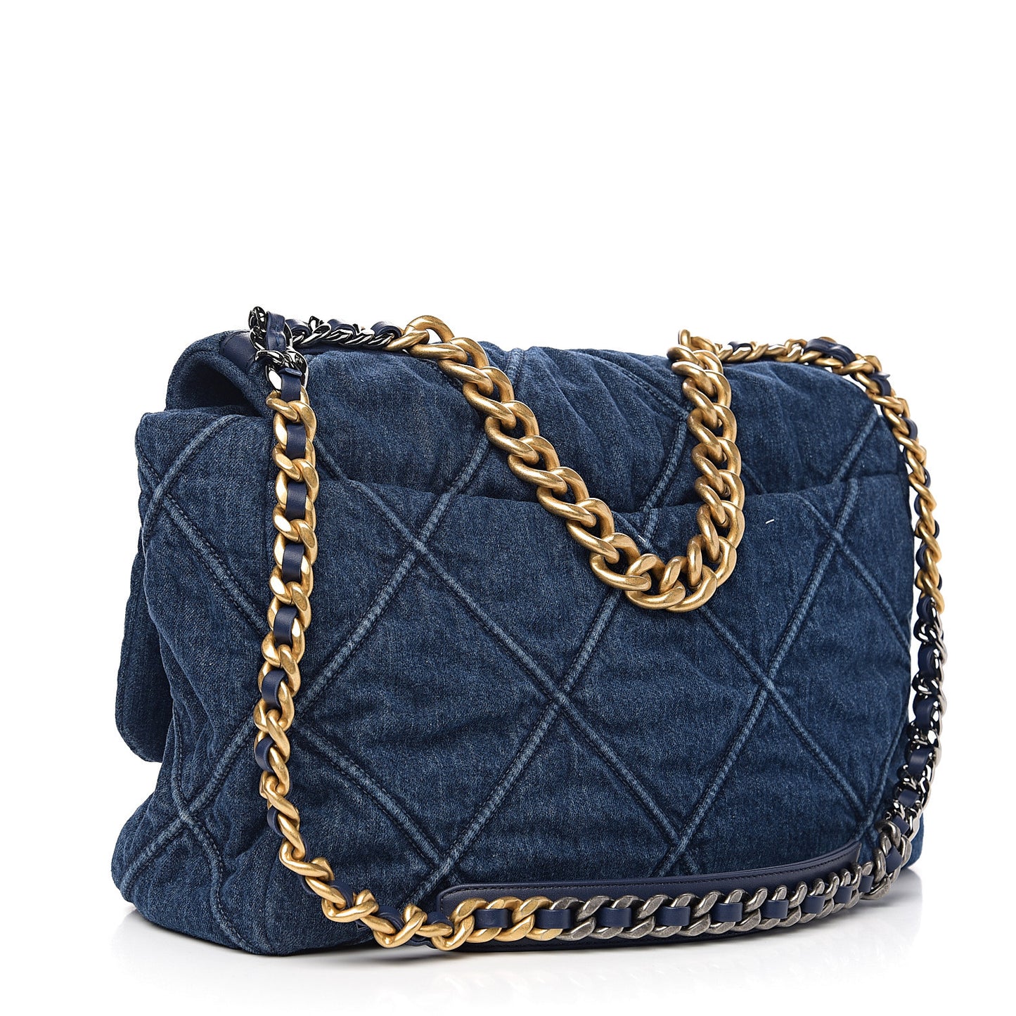 Denim Quilted Maxi Chanel 19 Flap Blue