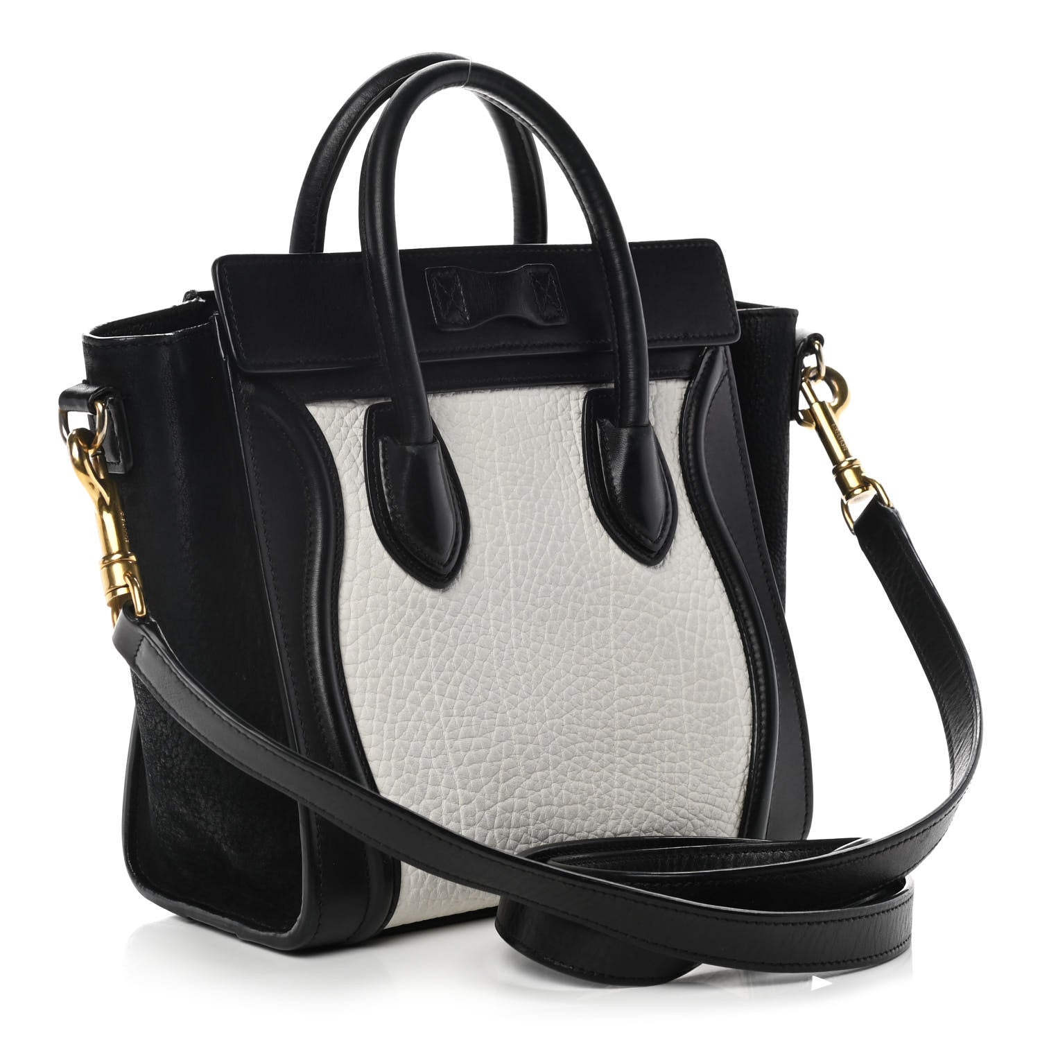 Celine Bullhide Calfskin Nubuck Bi-Color Nano Luggage Black White 3 of 12