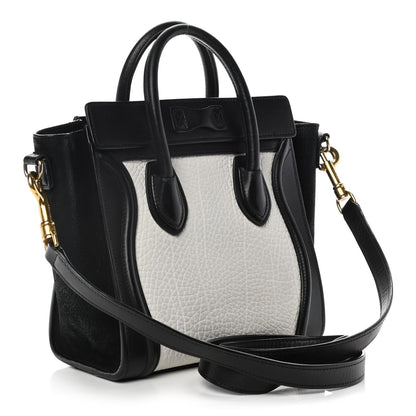 Celine Bullhide Calfskin Nubuck Bi-Color Nano Luggage Black White 3 of 12