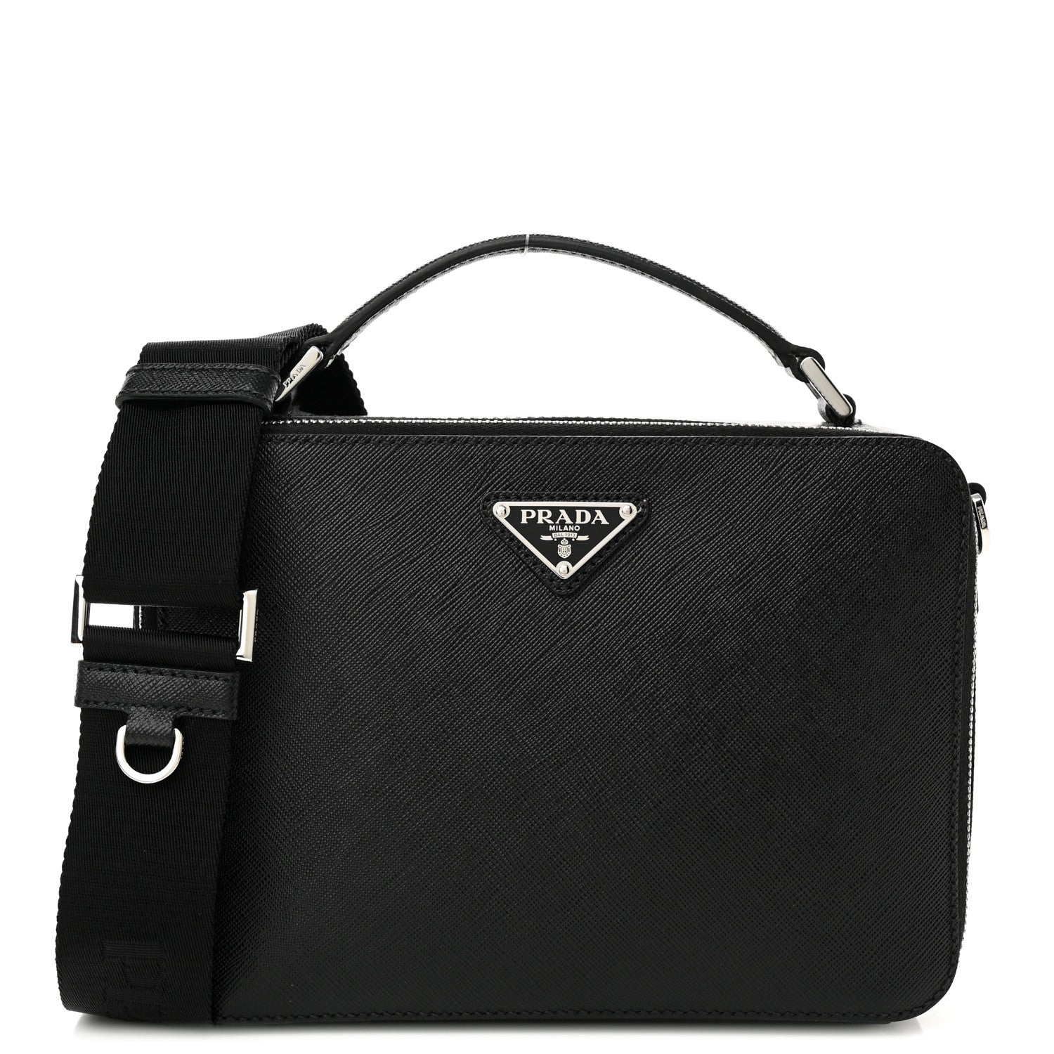 Prada Saffiano Travel Medium Brique Crossbody Bag Black 1 of 9