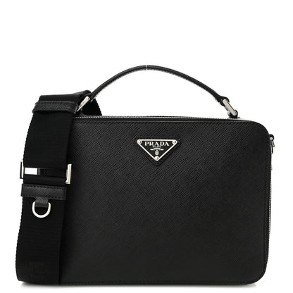 Prada Saffiano Travel Medium Brique Crossbody Bag Black 1 of 9