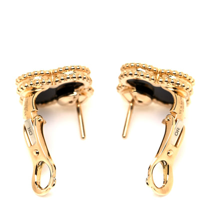 Van Cleef & Arpels 18K Yellow Gold Black Onyx Vintage Alhambra Earrings 3 of 5