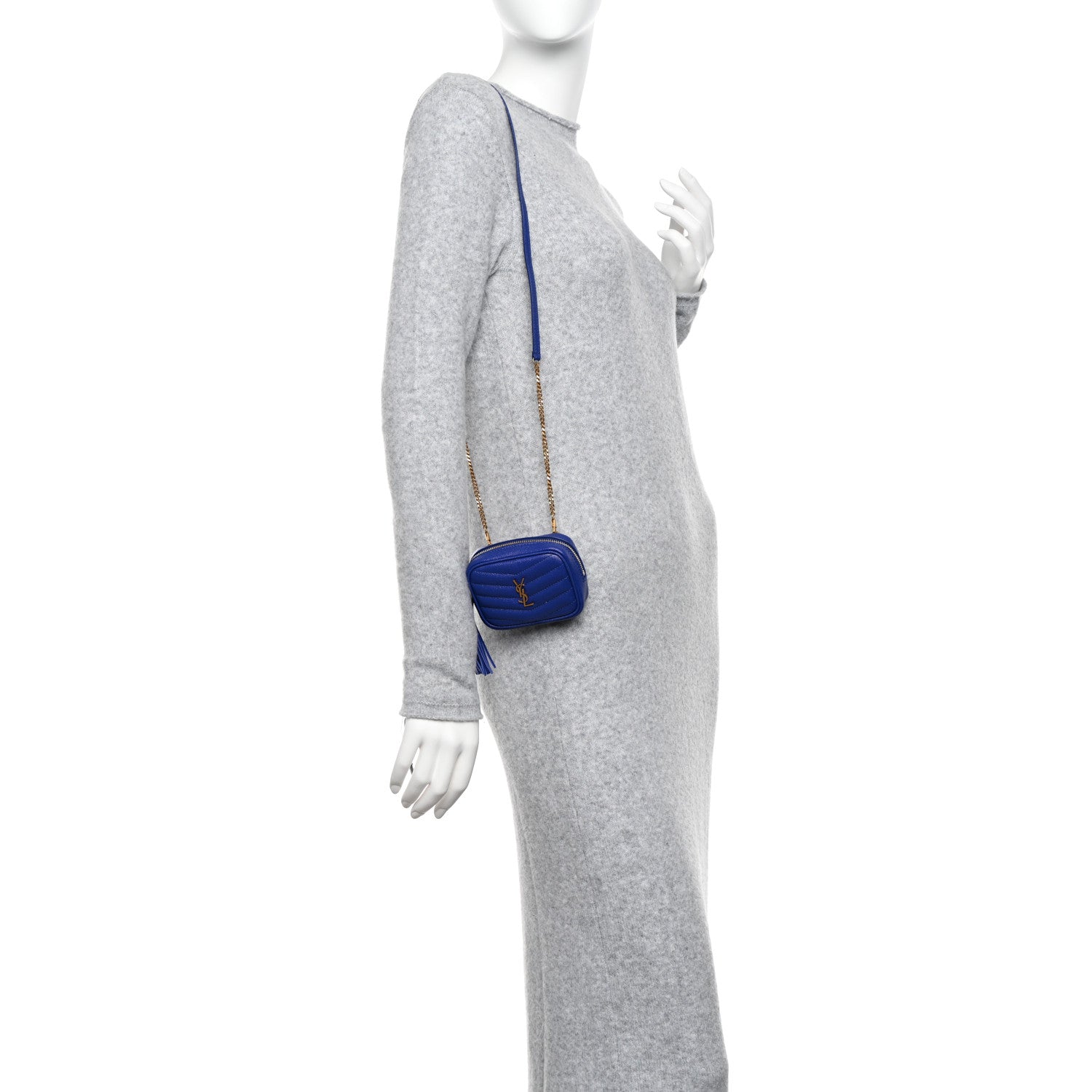 Saint Laurent Grain De Poudre Matelasse Monogram Baby Lou Camera Bag Sapphire Blue 2 of 9