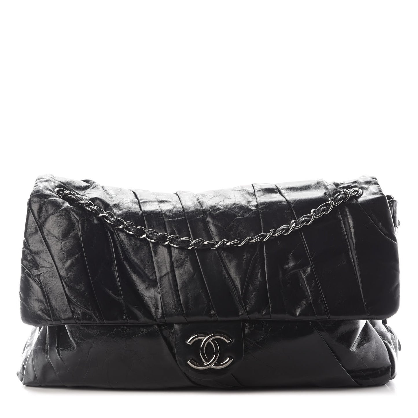 Glazed Calfskin Twisted Maxi Flap Black