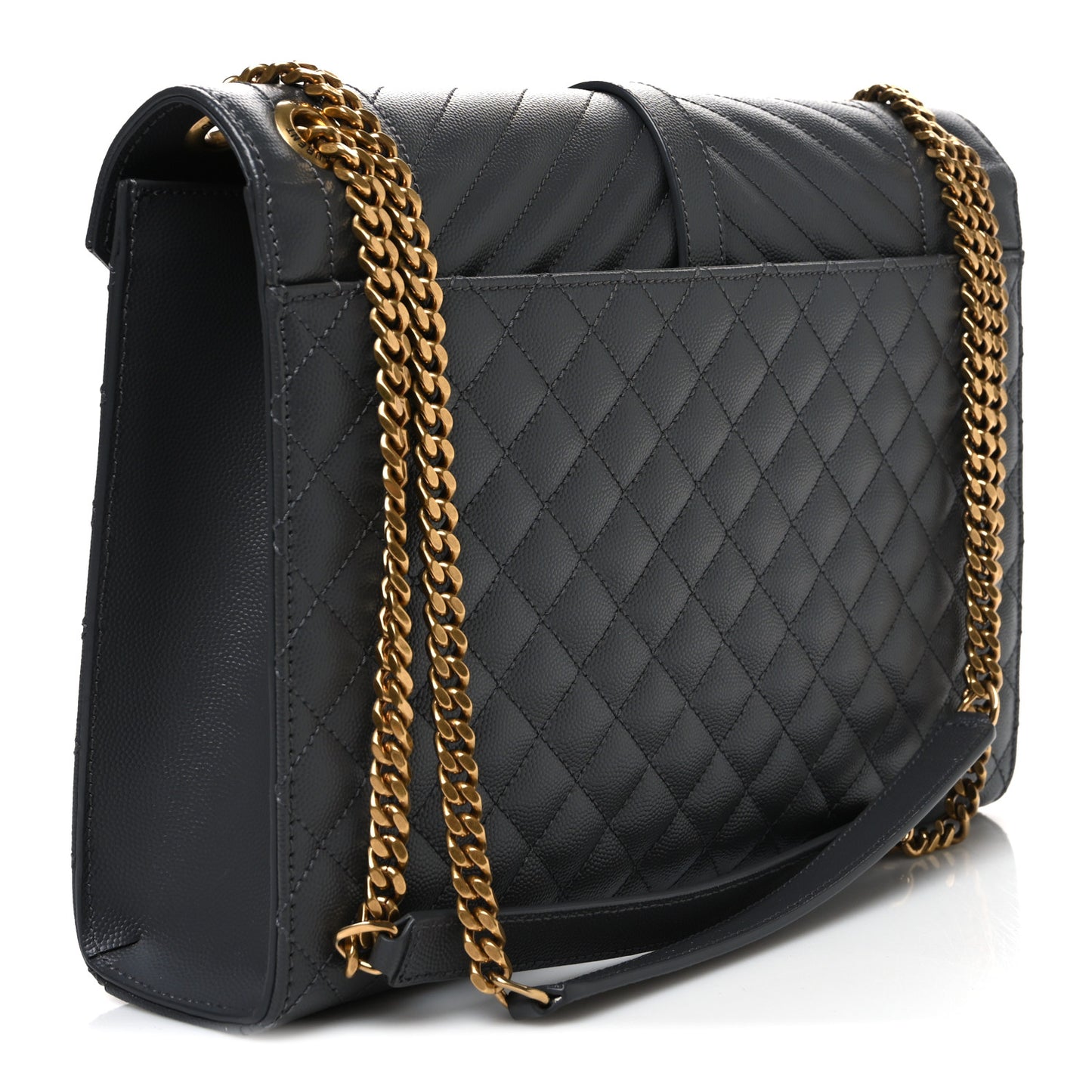 Grain De Poudre Textured Mixed Matelasse Triquilt Large Monogram Satchel Anthracite