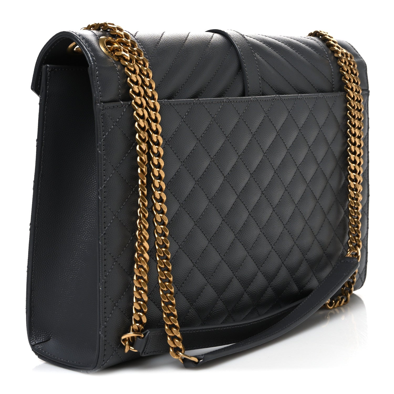 Saint Laurent Grain De Poudre Textured Mixed Matelasse Triquilt Large Monogram Satchel Anthracite 3 of 10