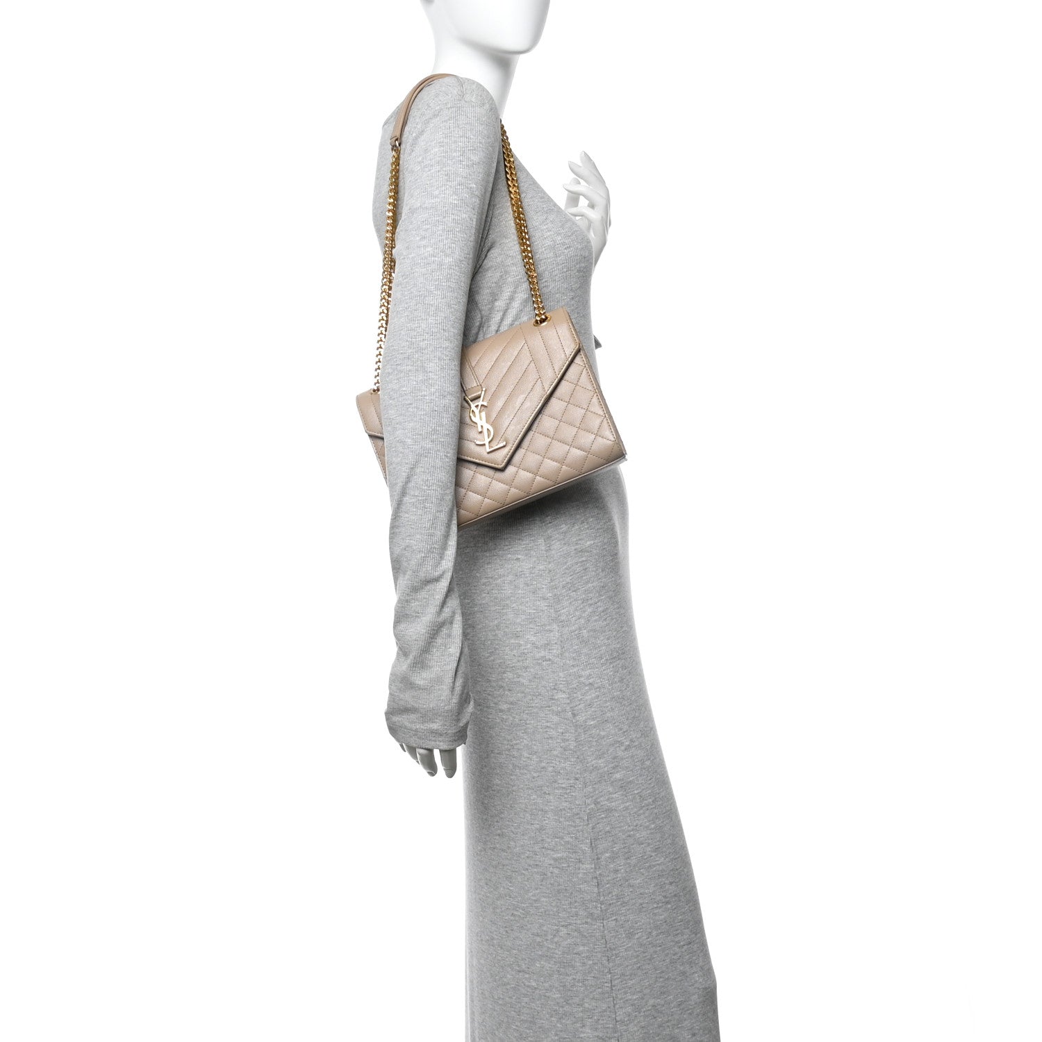 Saint Laurent Grain De Poudre Textured Mixed Matelasse Medium Triquilt Monogram Satchel Dark Beige 2 of 14