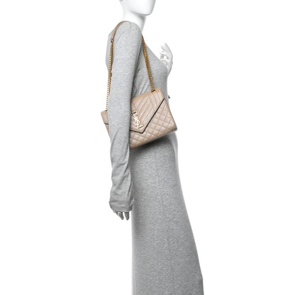 Saint Laurent Grain De Poudre Textured Mixed Matelasse Medium Triquilt Monogram Satchel Dark Beige 2 of 14