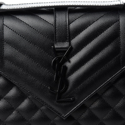 Saint Laurent Grain De Poudre Textured Mixed Matelasse Triquilt Medium Monogram Satchel Black 11 of 11