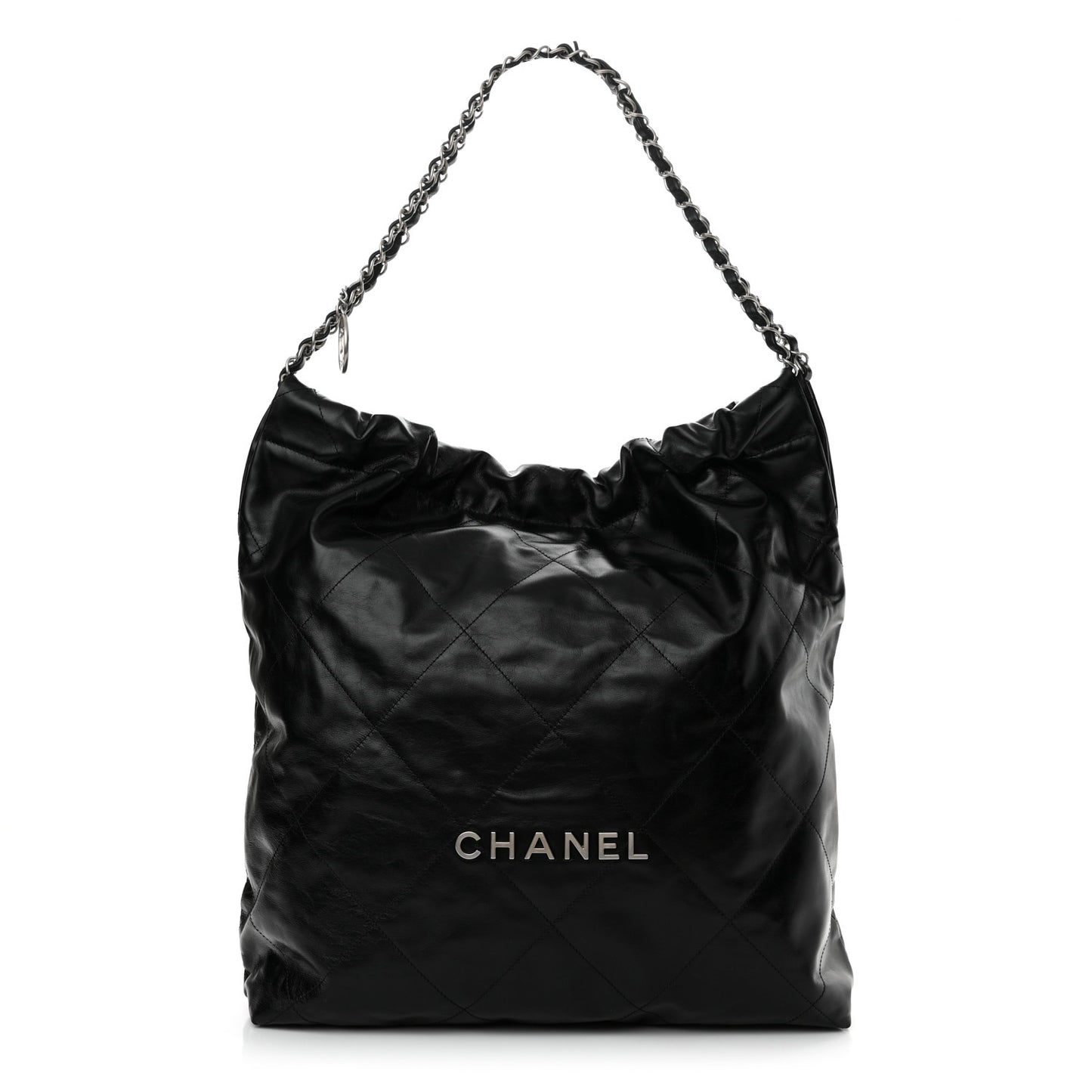 Shiny Calfskin Quilted Large Chanel 22 Black