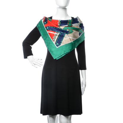 Gucci Silk Chain Argyle Square Scarf Flame Dark Green 2 of 4