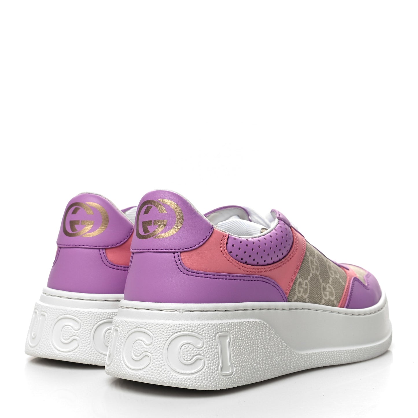 Calfskin GG Supreme Monogram Perforated Womens Platform 55mm Sneakers 39 Wild Cherry Beige Mystic White Bright Purple