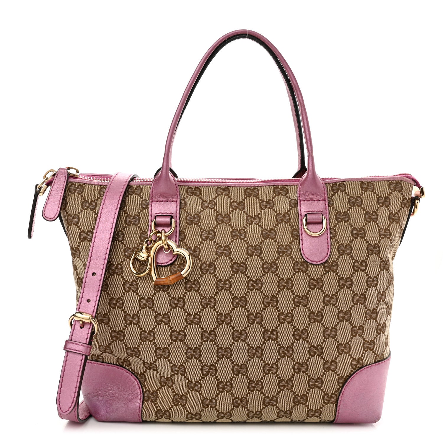 Gucci Monogram Heart Bit Charm Top Handle Tote Pink 1 of 12